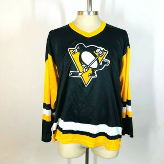 Vintage Pittsburgh Penguins Ccm Black Long Sleeve Hockey Jersey Sz.  Xl Usa Made