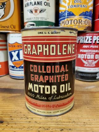 Vintage Grapholene Motor Oil Can Metal Quart 3000 Mile 1 Qt