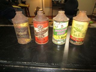 4 Old 12 Oz Cone Top Beer Cans Fountain Brew Menominee Old Style Potosi Empty