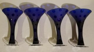 4 Vintage Mid Century Modern Cobalt Blue Martini Glasses W/ Matching Shaker 50 ' s 2