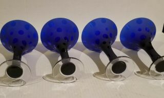 4 Vintage Mid Century Modern Cobalt Blue Martini Glasses W/ Matching Shaker 50 ' s 3