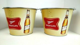 Set Of 2 Miller High Life High Life Light Tin Beer Ice Pails Buckets -
