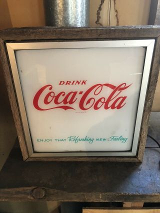 Vintage Unique Coke Coca Cola Square Wood Electric Light 16x16x3.  5