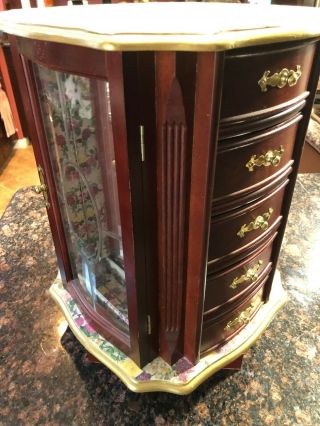 LARGE Vintage ROTATING Wooden Jewelry Box 10 DRAWERS 2 DOORS With HOOKS EXCOND 3