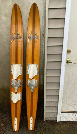 Vintage Wooden Water Skis - Malibu