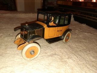 Early 1900s Ferdinand Strauss Yell - O - Taxi Cab Tin Litho Windup Toy 9 " Driver
