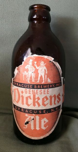 1930s? Syracuse Brewery Genesee Dickens Ale Bottle W/ Paper Label York,  N.  Y.