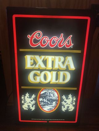 1985 Coors Extra Gold Beer Lighted Sign Bar Pub Vintage Man Cave