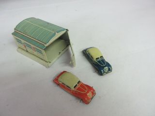Vintage Us Zone Germany Tin Toy Garage W/ 2 Cars Cond 650 -