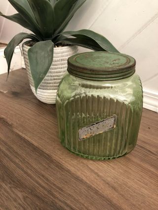 Vintage Anchor Hocking Green Depression Glass Coffee Canister Hoosier Jar