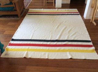Ll Bean Wool Blanket Striped Big 63”x 86” Vintage Red Black Yellow