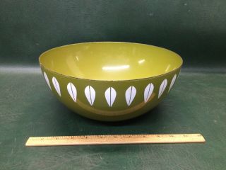 Vintage Mcm Cathrineholm Enamelware Lotus Bowl Olive Green 11 "