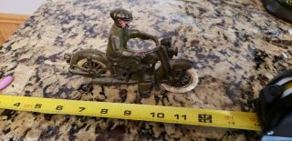 Hubley 1930 Cast Iron Green Motorcycle - Harley Davidson W/ Civilian Driver - 6 "