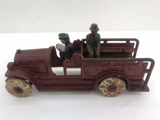 Antique Kenton Cast Iron Red Fire Police Patrol Truck With Driver & Fireman