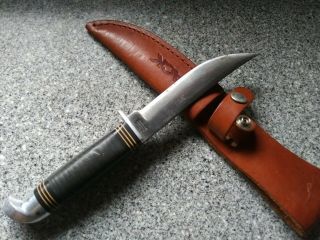 Vintage Western Field Usa Leather Handle Fixed Blade