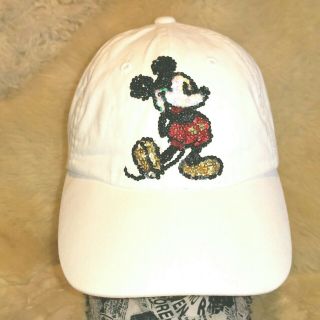 Walt Disney Parks Mickey Mouse Sequin White Baseball Cap Hat