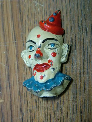 Vintage Painted Metal Clown Face Pencil Sharpener.  Marked Germany