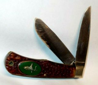 Vintage 1970`s Camillus 10 Stag Head American Wildlife 2 Blade Pocket Knife