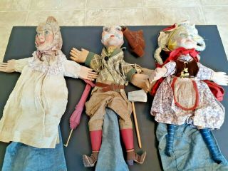 Antique 3 Hand Puppet Paper Mache Dressed Unique Folk Art Toy Dolls