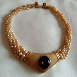 Vintage Authentic Lanvin Faux Pearl Necklace Choker Collier Kette Collana
