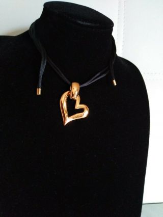 Vintage Authentic Yves Saint Laurent Ysl Heart Necklace Pendant Halskette Bijou