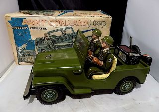 Vintage Tinplate Battery Operated Army Command Jeep,  Nomura Toys (tn) Japan Exib