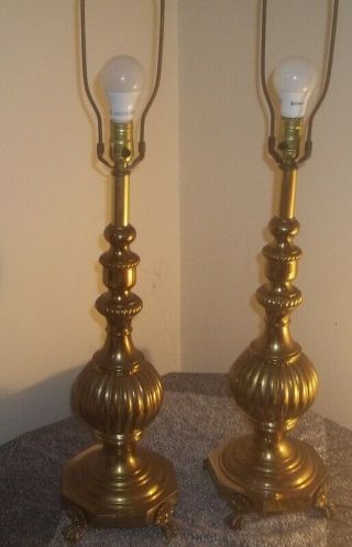 Vintage Stiffle Solid Brass Hollywood Regency Table Lamps