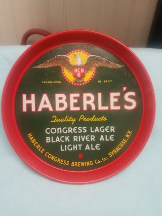 Old Haberle Beer Ale Tin Litho Serving Tray Haberle Congress Brewing Syracuse Ny