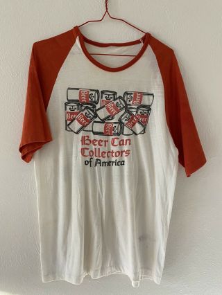 Vintage 1970s Beer Can Collectors Of America Baseball Tshirt Thin
