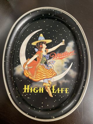 Vintage 1989 Miller High Life Beer Tray Legend Of Miller Girl On Moon Beer Tray