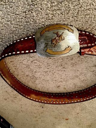 Vintage Comstock Silversmith German Silver Cowboy Bucking Bull Rider Belt,  Buckle