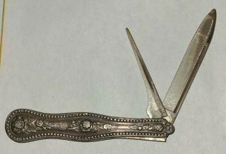 Antique Victorian Detailed Sterling Silver Fruit Pocket Knife