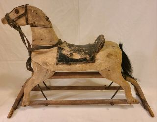 Antique Turn Of The Century Primitive Wooden Glider Rocking Hobby Horse 36 "