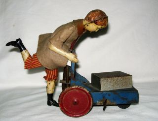 C 1900 Very Rare Victor Bonnet " Le Petit Livreur " Boy Pushing Cart Clockwork Toy