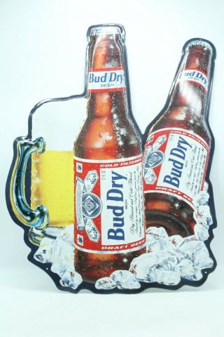 Bud Dry Budweiser Beer Advertising Metal Tin Wall Hanging Sign 1990