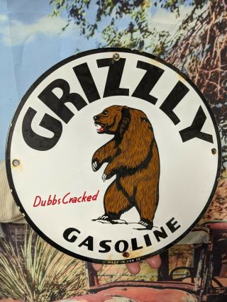 Vintage Dated 1936 Grizzly Bear Gasoline Porcelain Gas Station Pump Sign Bear