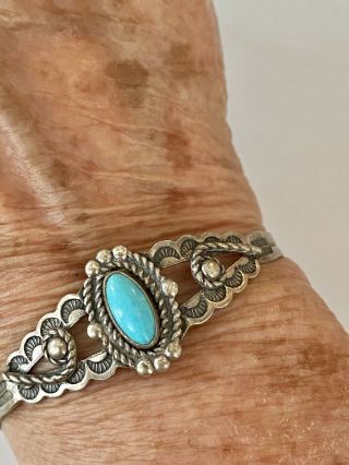 Vintage Fred Harvey Era Navajo Turquoise Sterling Silver Bracelet