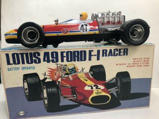 Vintage Japan Tin Battery Operated 16 " Lotus 49 Ford F - 1 Racer