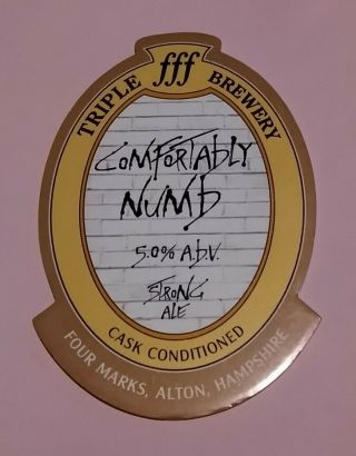 Triple F Fff Brewery Comfortably Numb Beer Pump Handle Clip Badge 5 Pink Floyd
