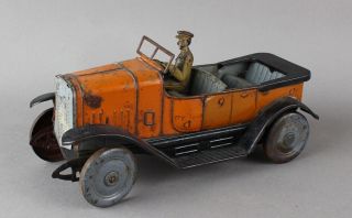 1920s Charles Rossignol French Tin Coupe with Driver Wind up Auto Scarce 5