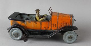 1920s Charles Rossignol French Tin Coupe with Driver Wind up Auto Scarce 6