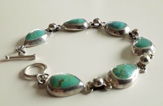 Vintage 925 Sterling Silver Mexico Turquoise Link Bracelet