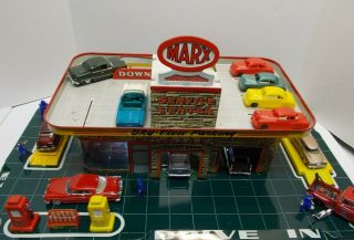 Vintage Marx Tin Litho Service/gas Station W/1 Service Bay & Roof Parking Ca 50s