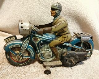 Arnold A - 643 Tin Motorcycle With Rider 1940s Germany Us Zone