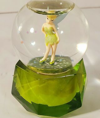 Disney Store Tinkerbell Fairy Miniature Snow Globe On Emerald Green Peter Pan