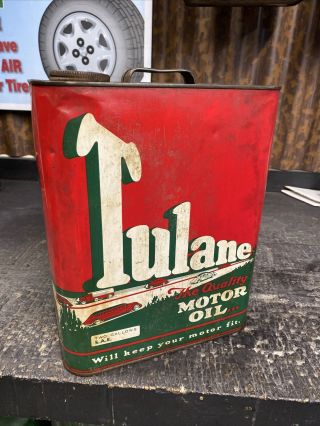 Vintage Tulane Motor Oil Sae30 Empty 2 Gallon Oil Can “64”
