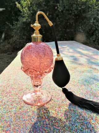 Vintage Murano Style Art Glass Pink & White Swirl Perfume Pump Atomizer Bottle