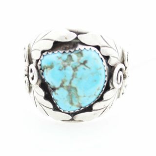 Vintage Navajo Handmade 925 Sterling Silver Turquoise Ring Sz 10.  5