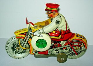 C.  1938 Marx " Rookie Cop W/ Siren Motorcycle " Tin Litho Wind - Up In Exc.  Cond.