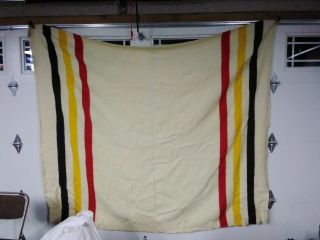 Vintage Faribo Hudsons Bay Style Blanket Striped Camp Cream Wool 70x84